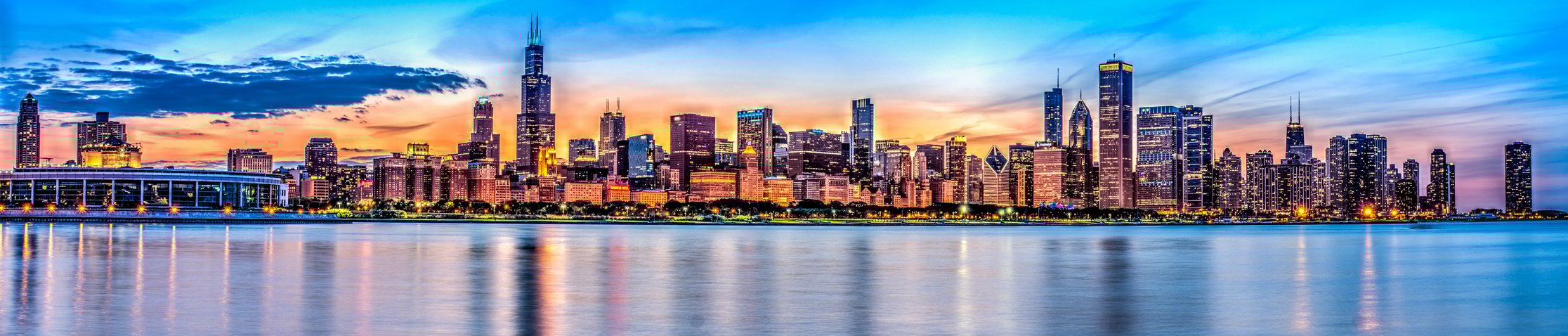 Chicago Sunset Skyline Night Panorama